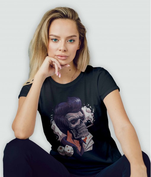 Дамска тениска с щампа Готика Gambler skull